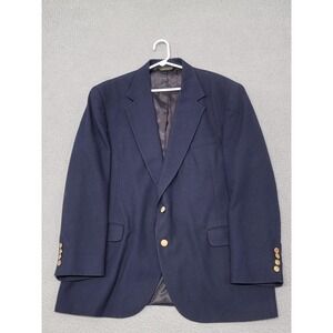 Vintage LL Bean Blazer Mens 44S Navy Blue Gold Button Sport Coat Polyester USA